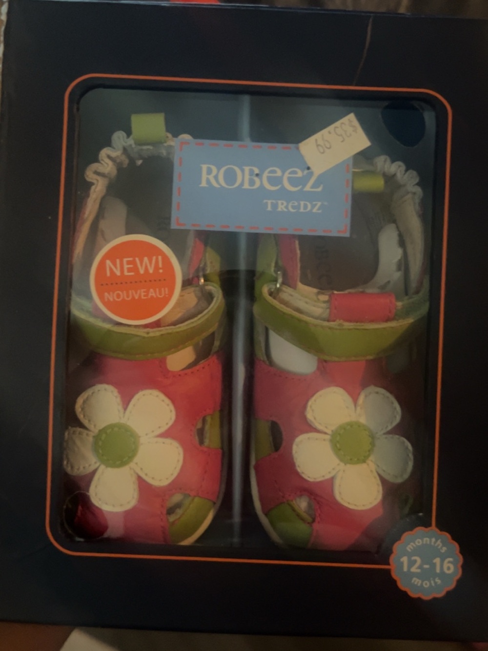 Robeez Pink and Lime Flower Leather Baby Sandals